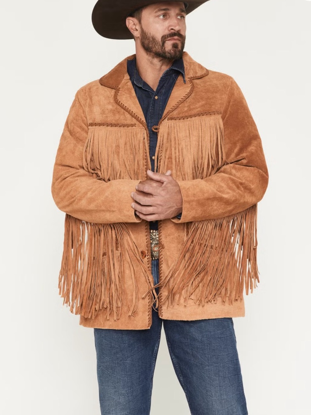 NWT Scully Men’s Western Fringe 44 R Suede Leather Whip Stitch Cowboy Jacket